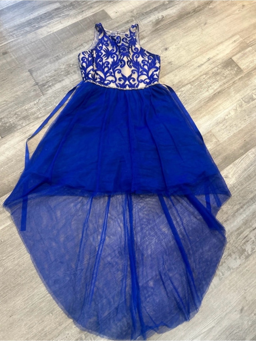 bebe Royal Blue Embroidered High-Low Tulle Dress